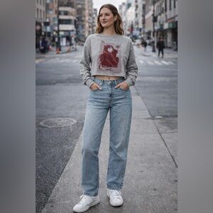 Fantastic Beasts Tina Goldstein Cropped Sweatshirt Gray Long Sleeve NWT